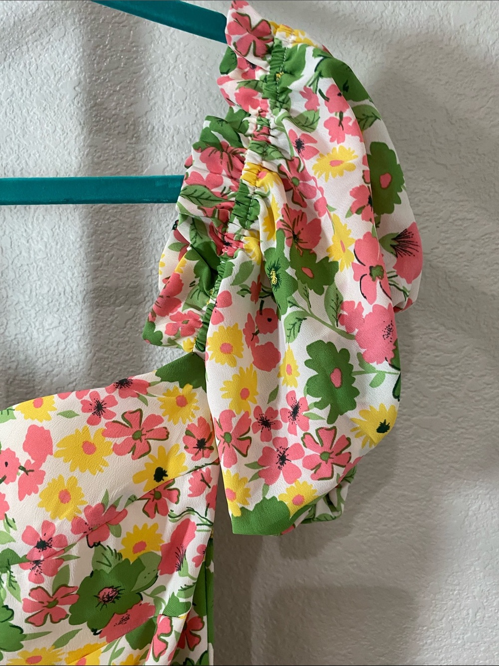 Fashion Nova Pink, Green & Yellow Floral Tie-Front Puff Sleeve Mini Dress💝🌸💐🌿 - Picture 9 of 10